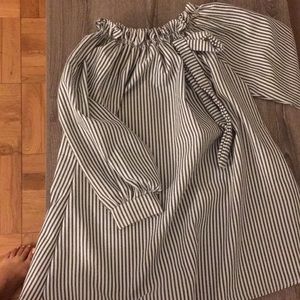 Off shoulder/striped top with bow + cuffed sleeves